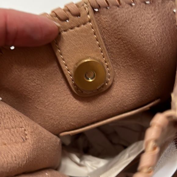 Street Level Tan Mini Tote Goldtone Chain Trim Detachable Hand & Shoulder Straps - Picture 8 of 11